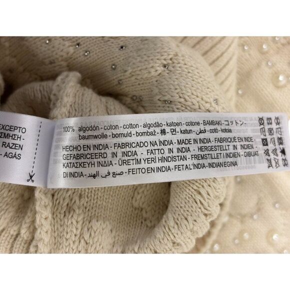 Zara Womens Knit Sweater Textured Pearl Beaded S Ecru Ivory 6895/001 NWT - Picture 12 of 15